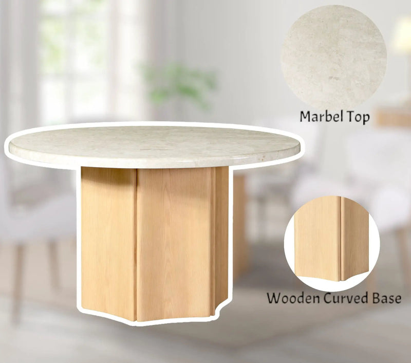 Qwin - Marble Top Round Dining Table - Natural by Unique Piece Furniture
