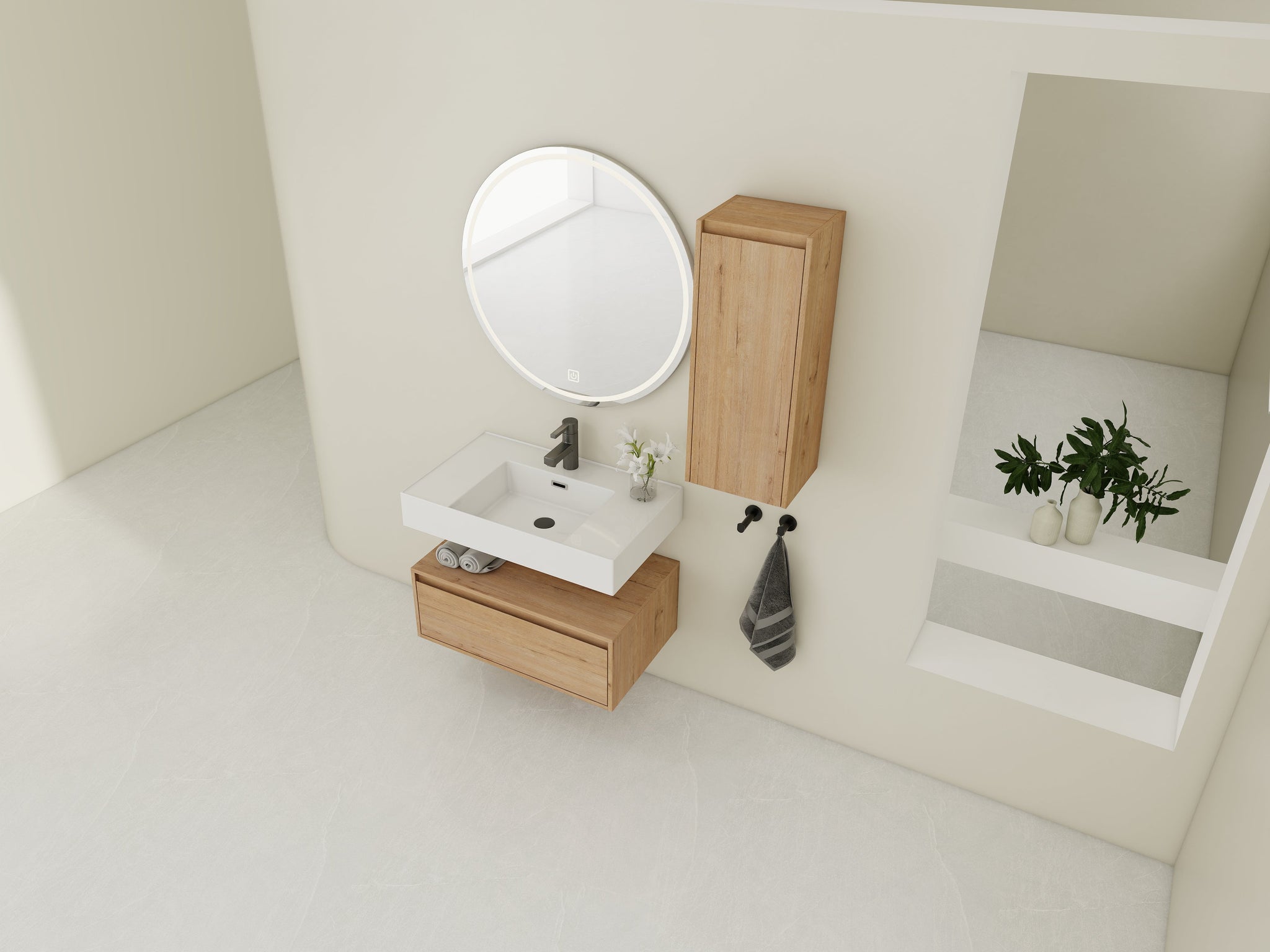 30-Inch Wall-Mounted Bathroom Vanity with Resin Sink and Side Cabinet by HouseOfZazla