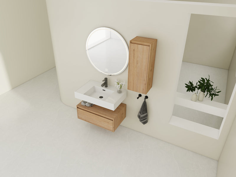 30-Inch Wall-Mounted Bathroom Vanity with Resin Sink and Side Cabinet by HouseOfZazla