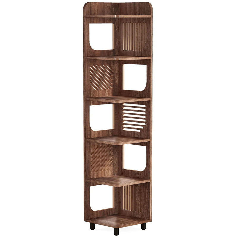 6 Tier Narrow Corner Bookshelf Storage For Living Room - Brown by HouseOfZazla