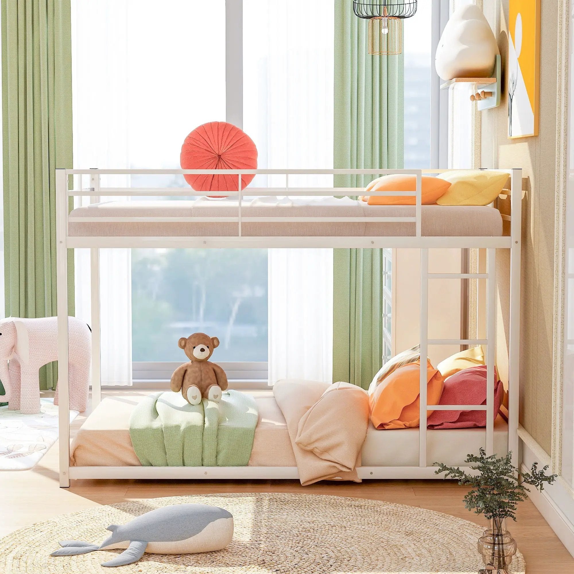 Metal Bunk Bed, Low Bunk Bed With Ladder by HouseOfZazla