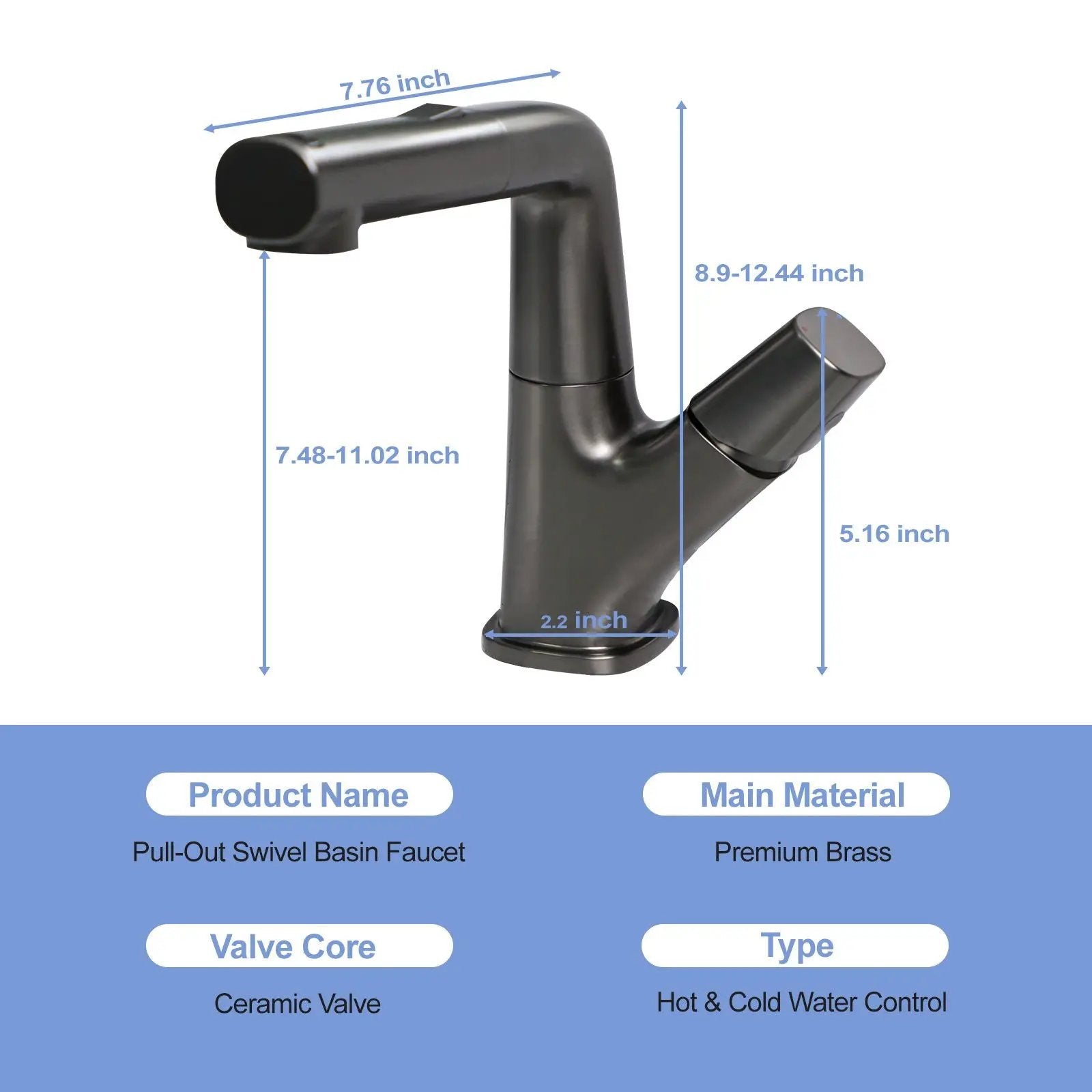Pull Down Bathroom Sink Faucet With 3 Water Modes And Stainless Steel Construction - Gunmetal Black by HouseOfZazla