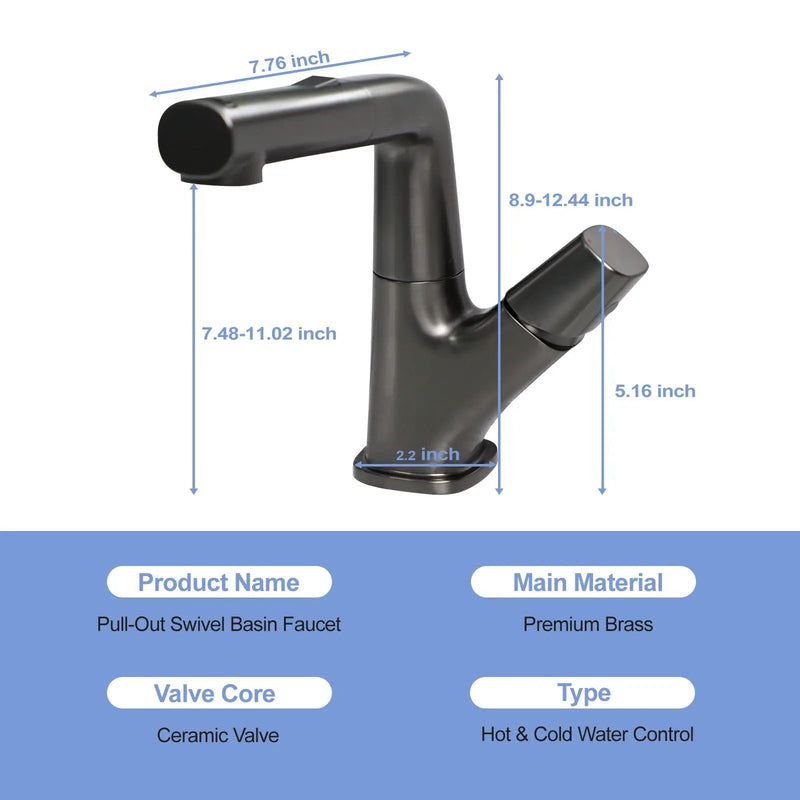 Pull Down Bathroom Sink Faucet With 3 Water Modes And Stainless Steel Construction - Gunmetal Black by HouseOfZazla