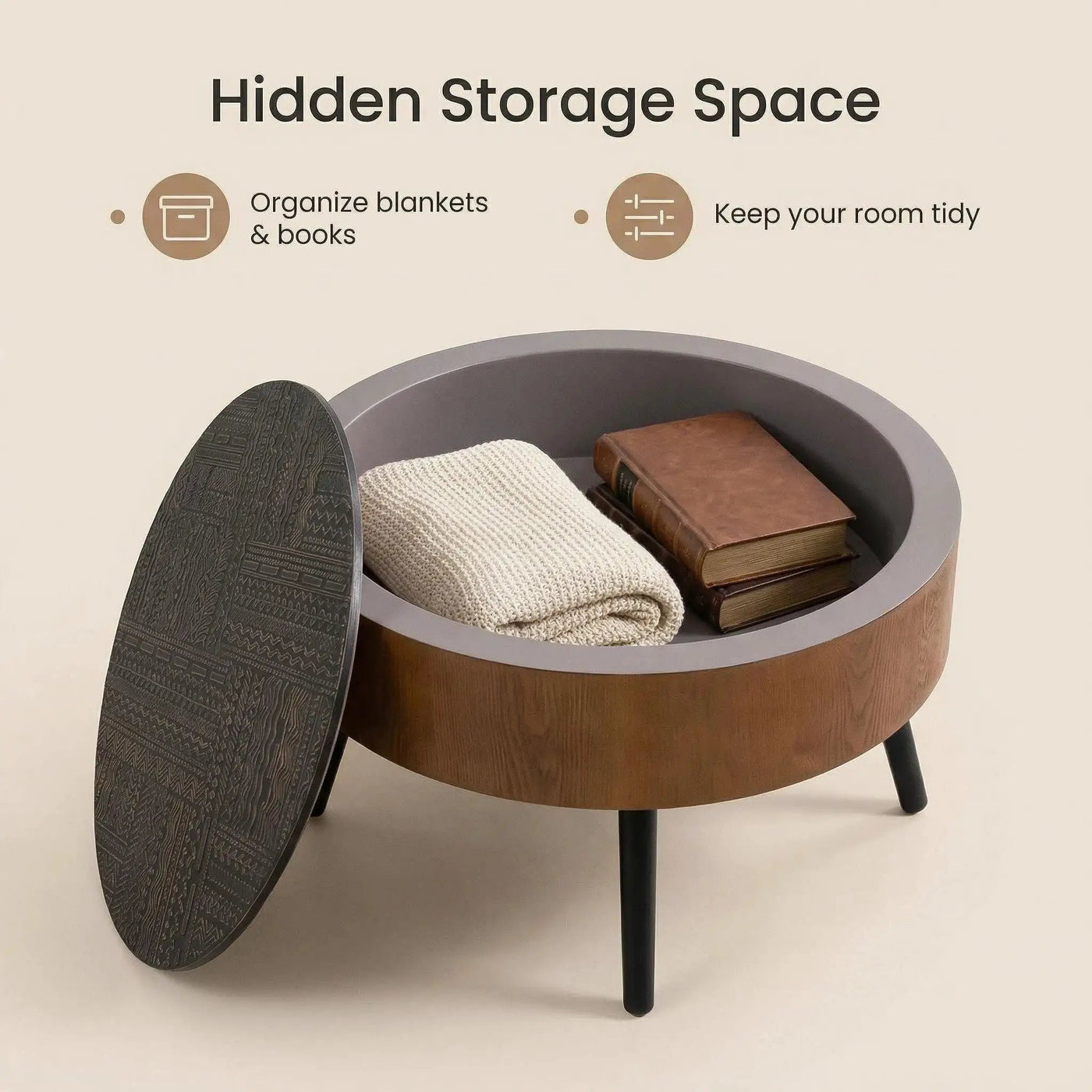 Round Coffee Table With Storage Function For Living Rooms by HouseOfZazla