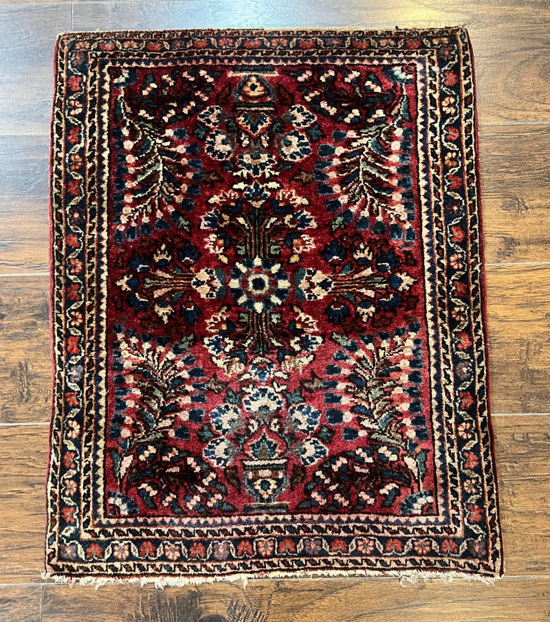 Antique Persian Sarouk Rug 2 x 2.5, Small Sarouk Carpet, Red Floral 1920s Red, Fine 170 KPSI, Wool Handmade Rug by Jewel Rugs