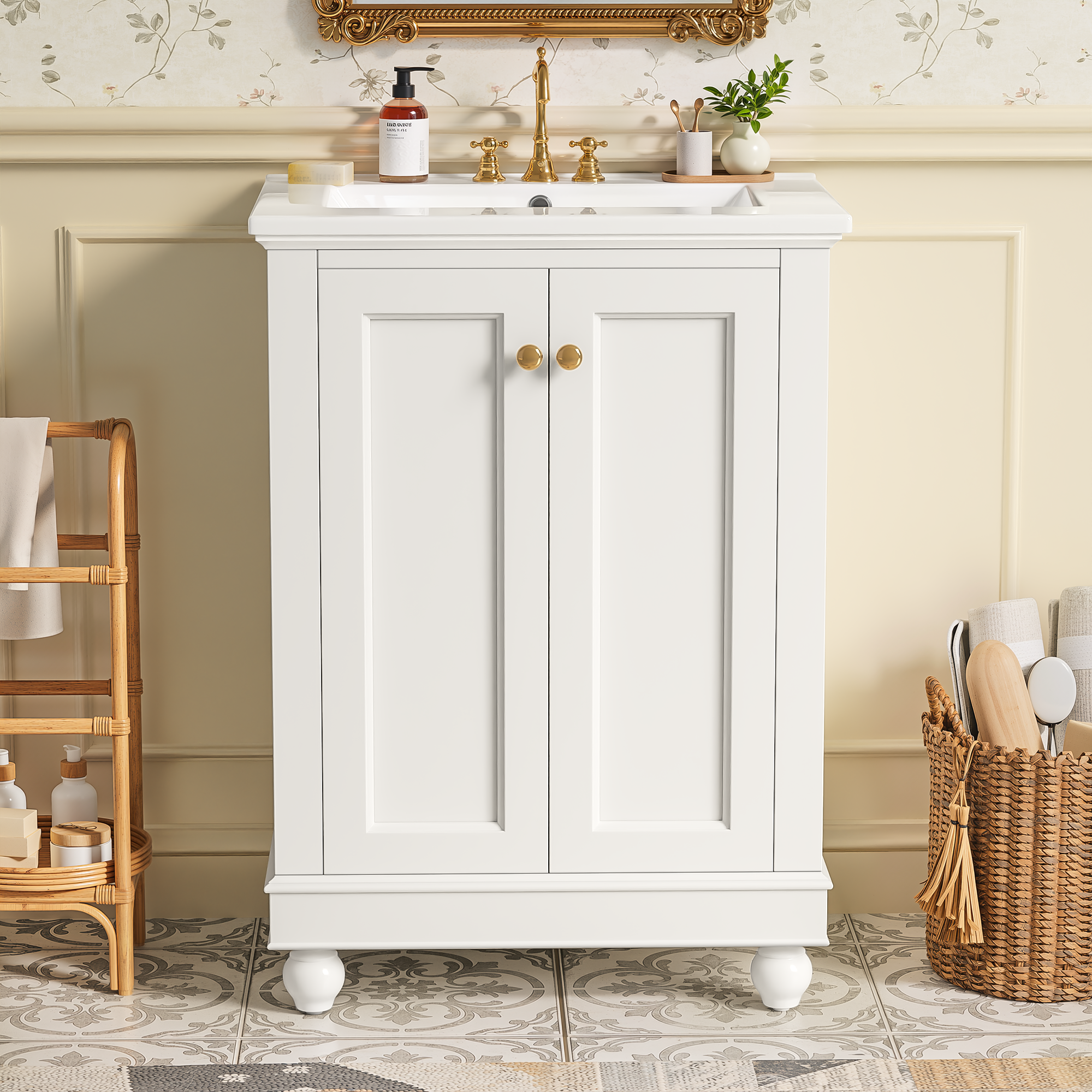 24 Inch Modern Bathroom Vanity Cabinet With Ceramic Sink by HouseOfZazla