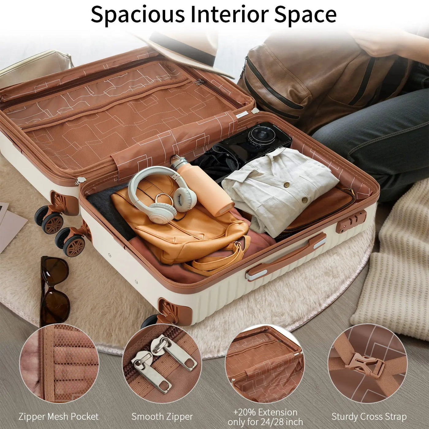 4 Piece Luggage Suitcase Set, Hard Shell Lightweight Expandable Travel Luggage With 4 Packing Cubes by HouseOfZazla