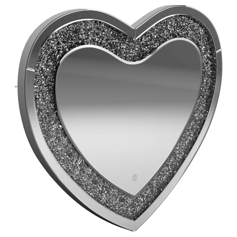 Aiko 36 x 30 Inch Heart Shaped LED Light Wall Mirror Silver by Unique Piece Furniture