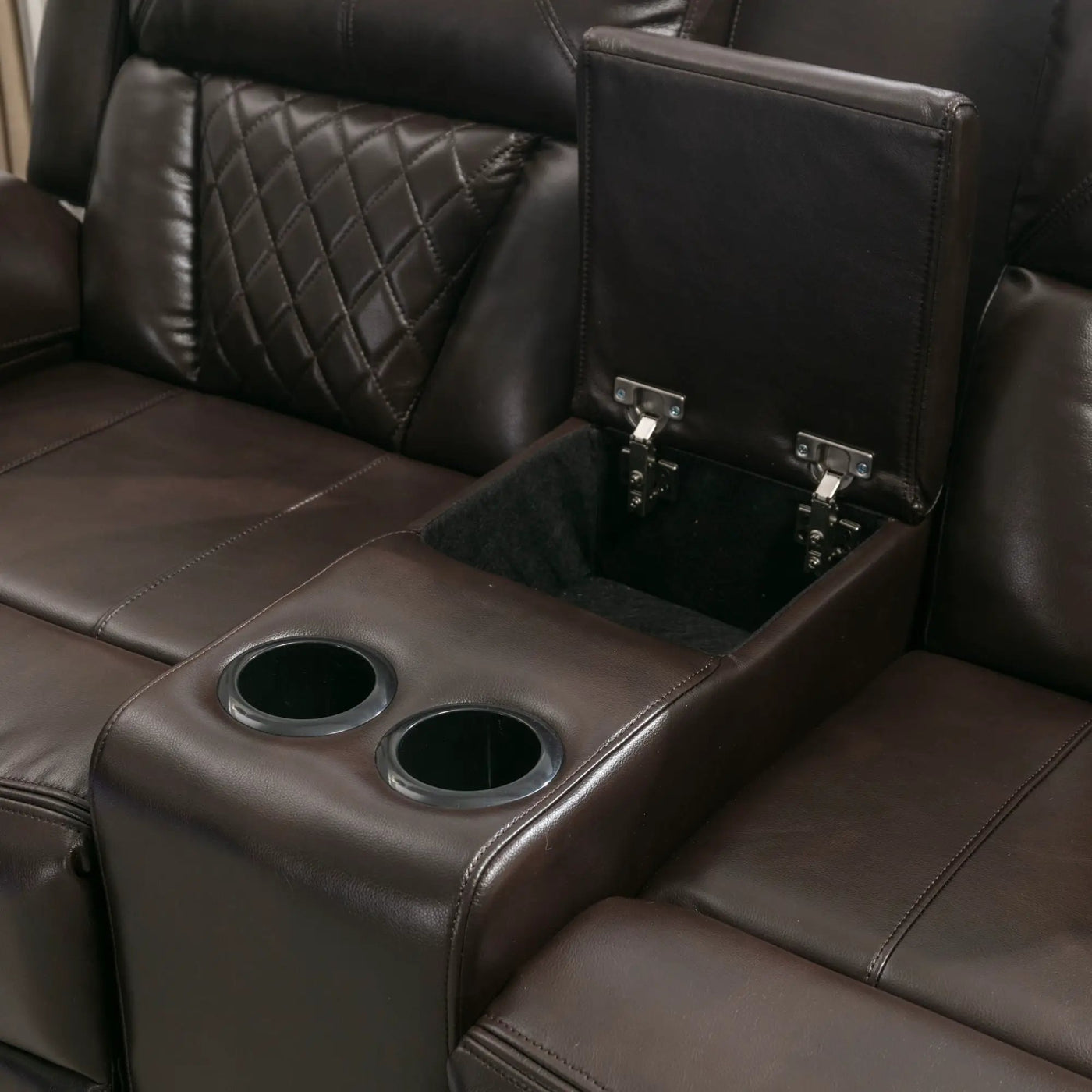 Home Theater Seating Manual Recliner Loveseat With Hide-Away Storage, Cup Holders And Led Light Strip For Living Room by HouseOfZazla