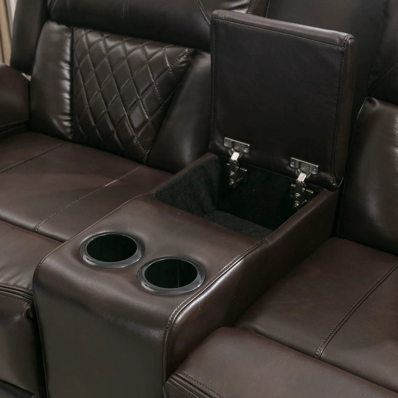 Home Theater Seating Manual Recliner Loveseat With Hide-Away Storage, Cup Holders And Led Light Strip For Living Room by HouseOfZazla