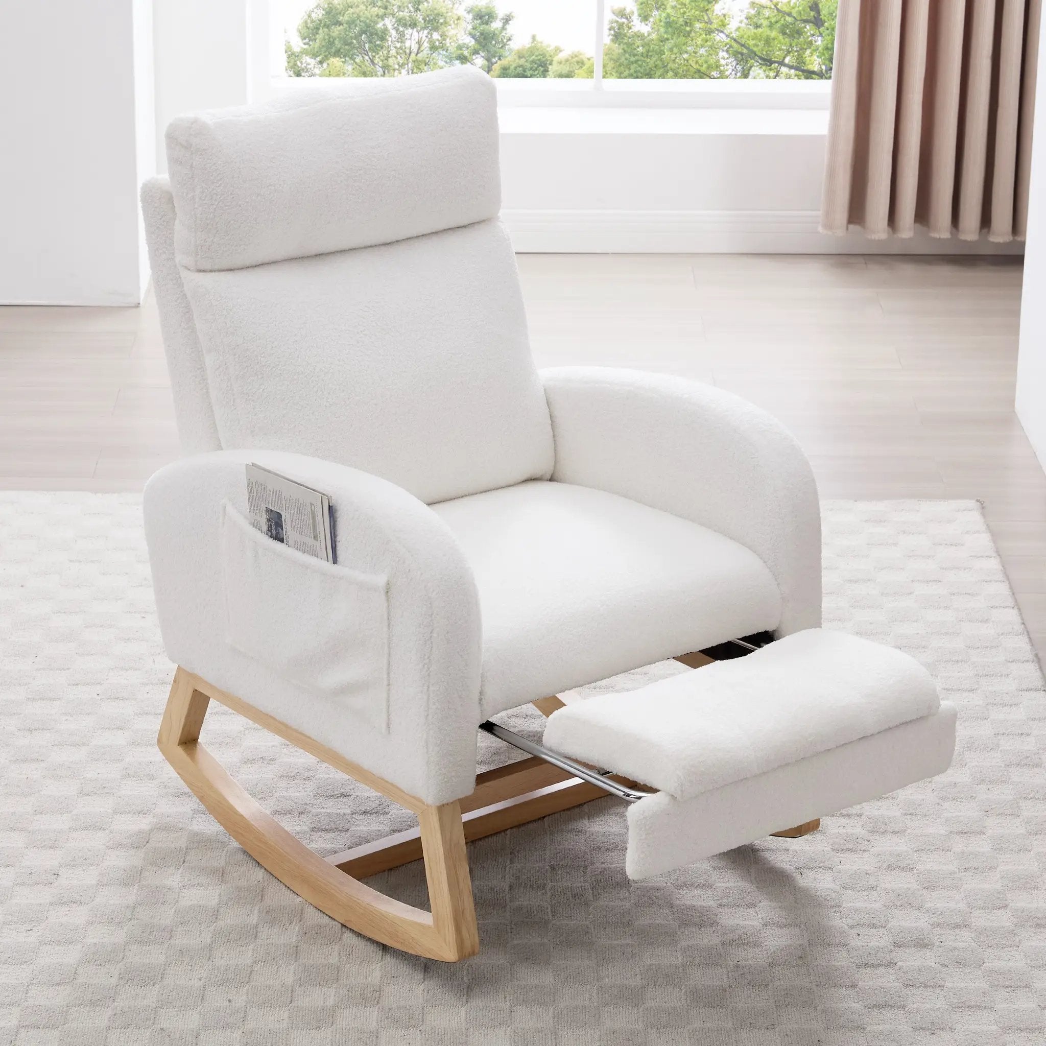 Teddy Fabric Leisure Rocking Chair with Adjustable Footstool by HouseOfZazla