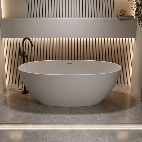 63'' Freestanding Bathtub Resin Stone Soaking Bathtub Solid Surface Modern Tubs with Overflow and Pop-up Drain/SW2130240, photo 2 of 10