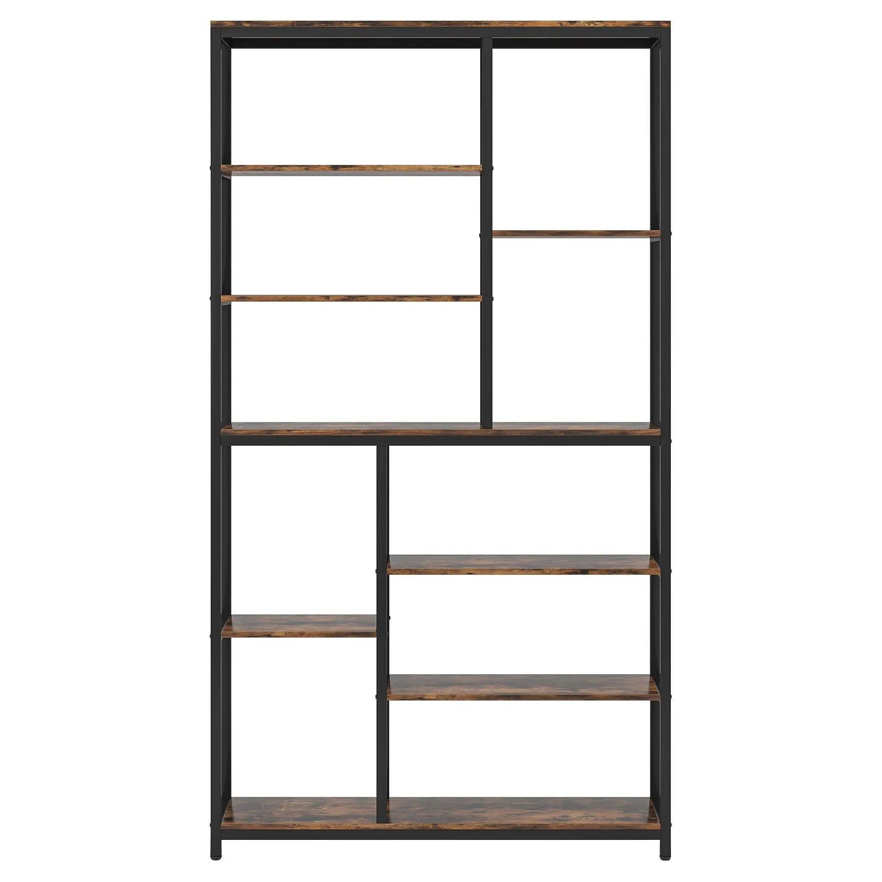 Extra Tall 8 Tier Staggered Etagere Bookcase With 8 Shelves Organizer For Living Room - Rustic Brown by HouseOfZazla