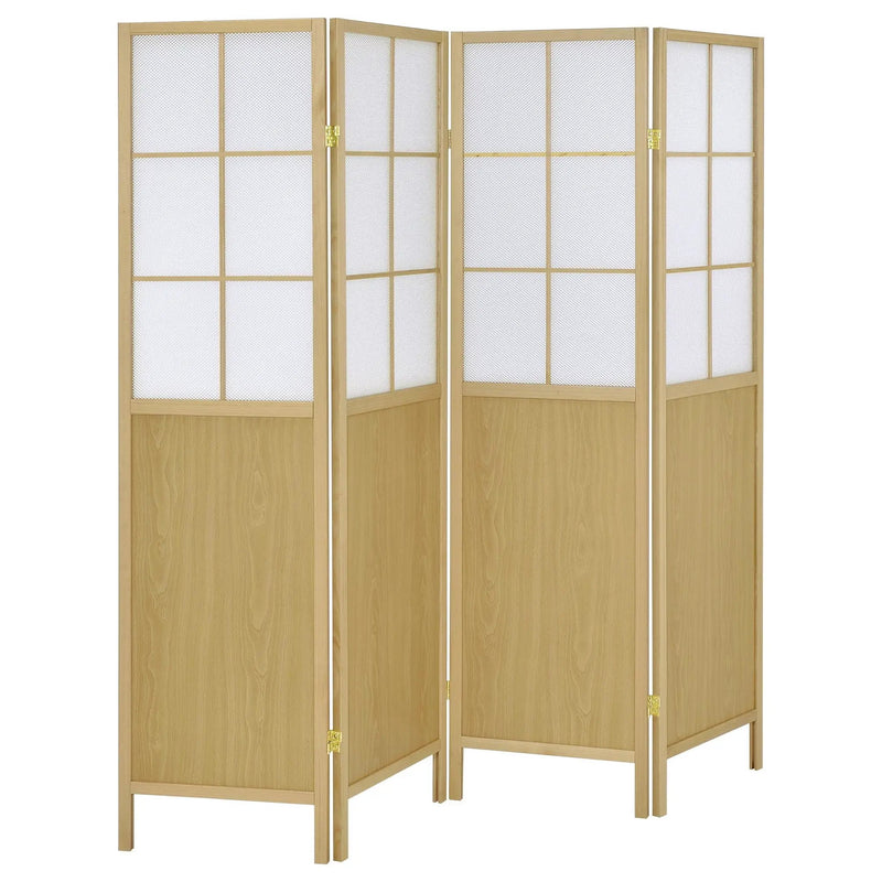 Gabby - 4 Panel Divider Folding Shoji Screen With Windowpane Details - Natural by HouseOfZazla