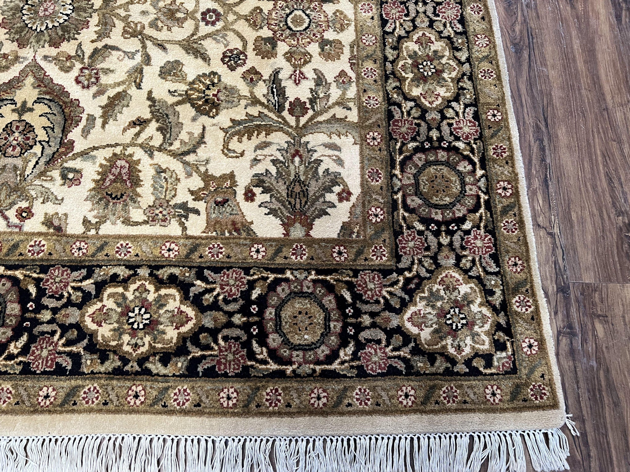 Indo Mahal Rug 6x9, Indian Floral Carpet 6 x 9, Beige and Black, Allover Design, Living Room Rug, Bedroom Rug, Traditional Rug, Vintage Rug by Jewel Rugs
