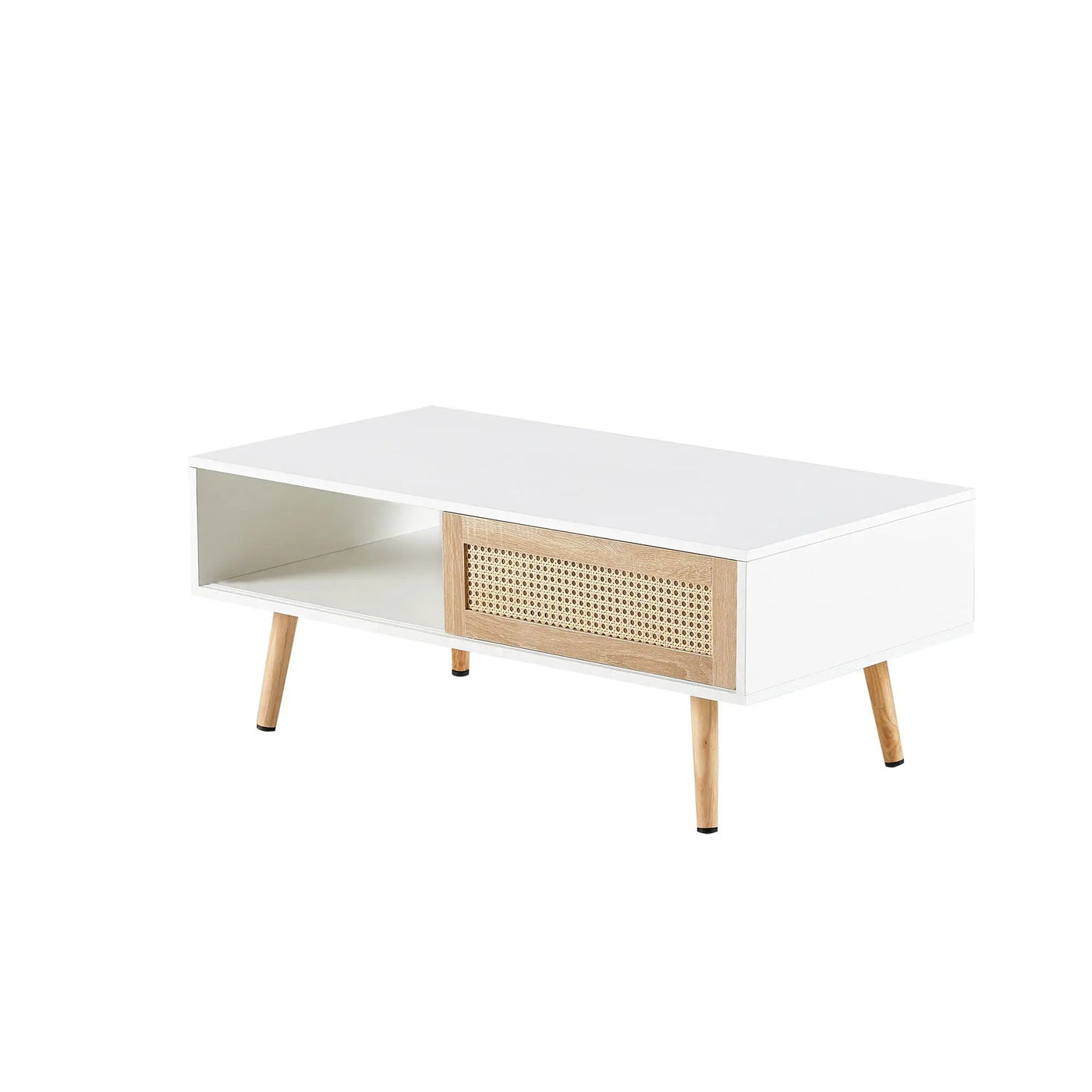 41.34" Rattan Coffee Table, Sliding Door For Storage, Solid Wood Legs, Modern Table For Living Room by Unique Piece Furniture