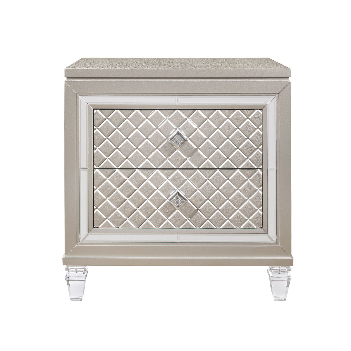 Glam Nightstand with Jewel Accents and Mirrored Details – Champagne, photo 4 of 5