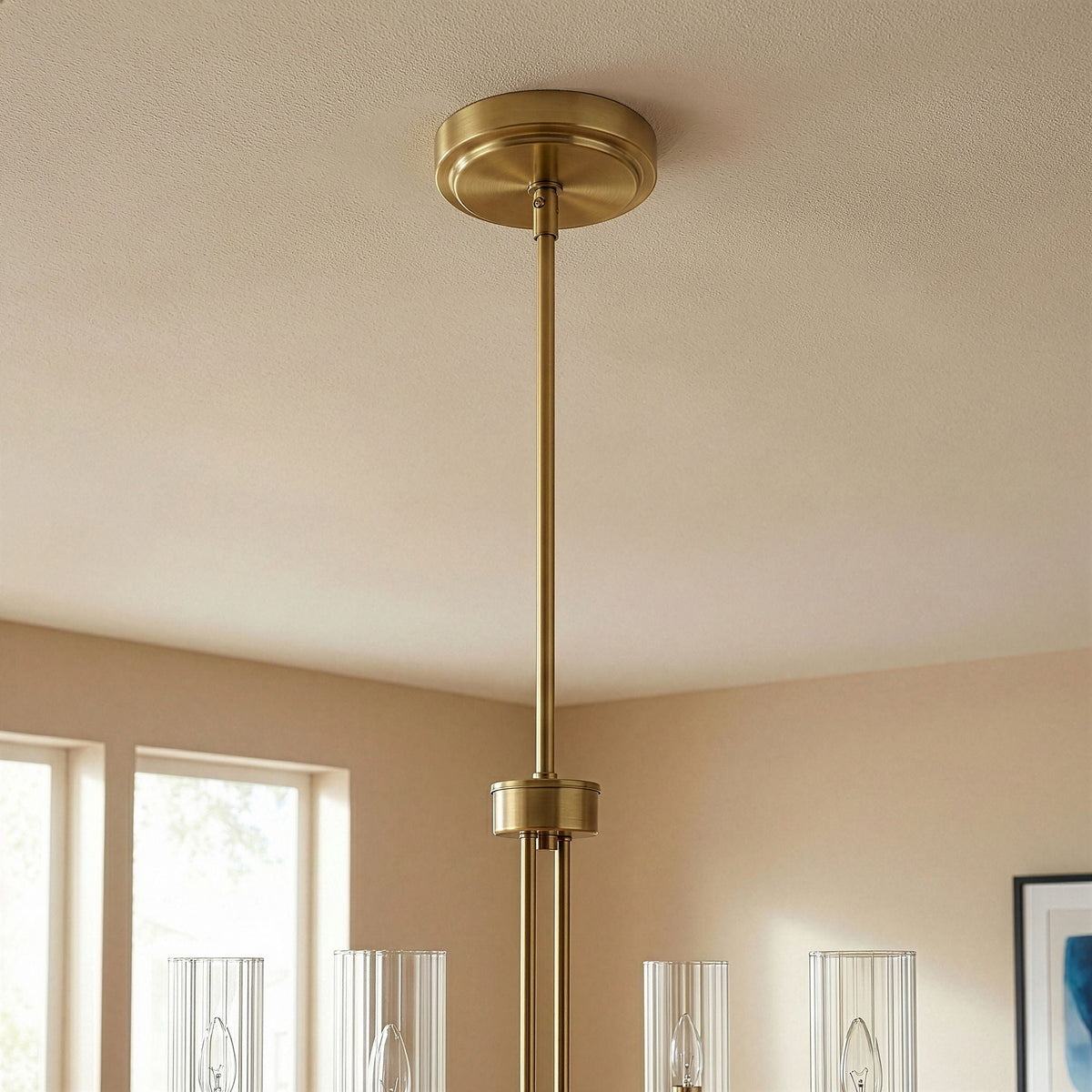 Enigma 4 Lights Chandelier With Clear Ribbed Satin - Antique Brass, photo 4 of 7