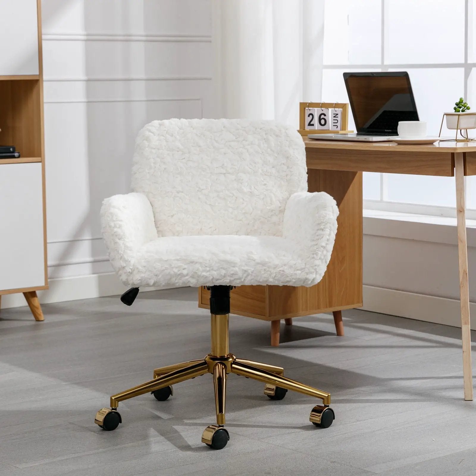 Office Chair, Artificial Rabbit Hair Home Office Chair With Metal Base, Adjustable Desk Chair Swivel Office Chair, Vanity Chair by HouseOfZazla