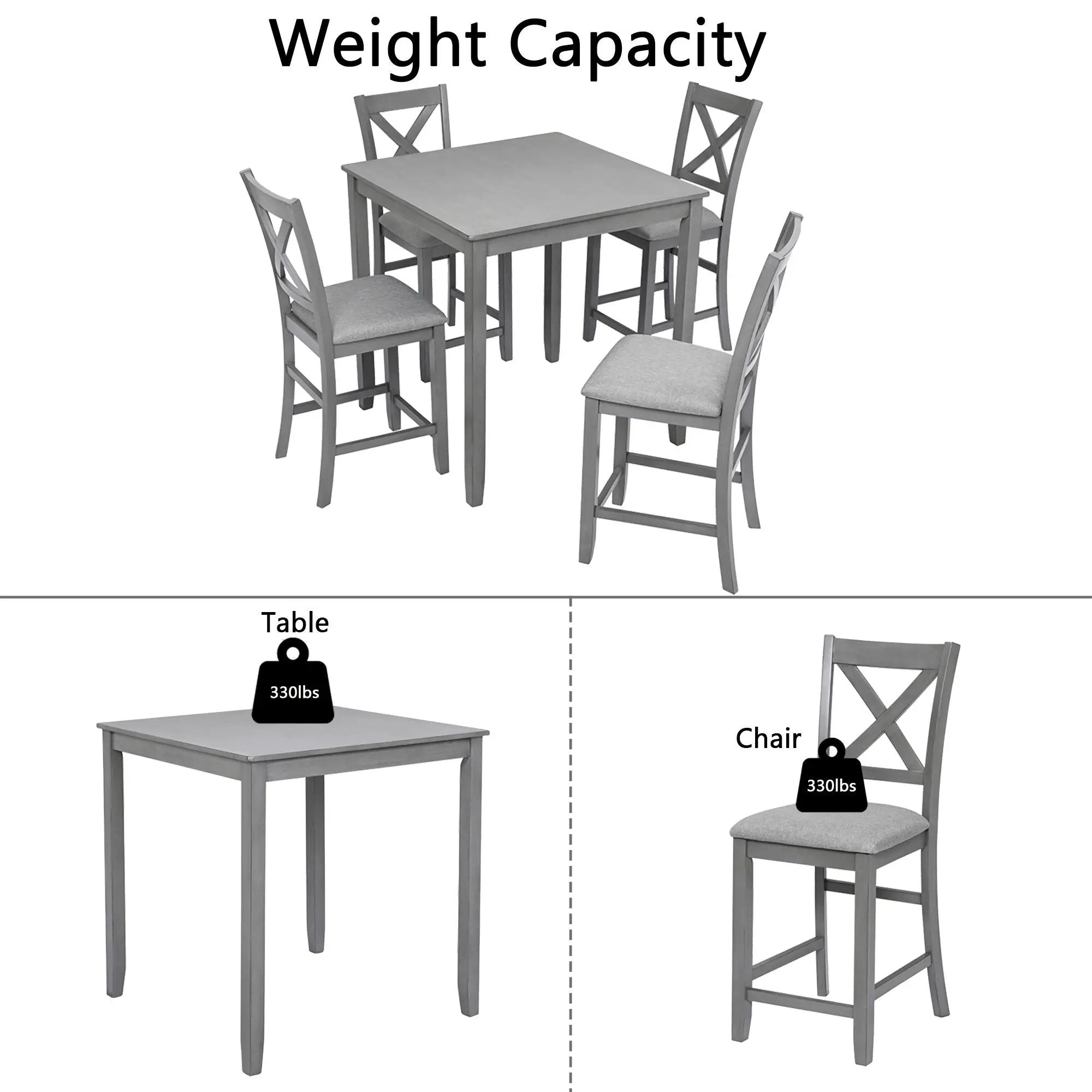 5 Piece Dining Table Set, Wooden Dining Square Table Set For 4 by Unique Piece Furniture