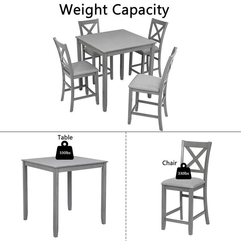 5 Piece Dining Table Set, Wooden Dining Square Table Set For 4 by HouseOfZazla