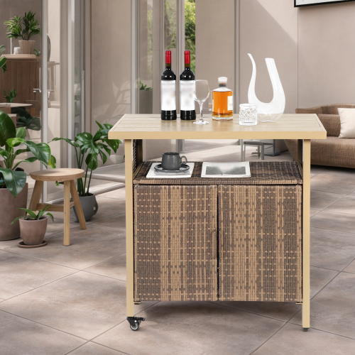 Outdoor Wicker Bar Cart with Wheels by HouseOfZazla