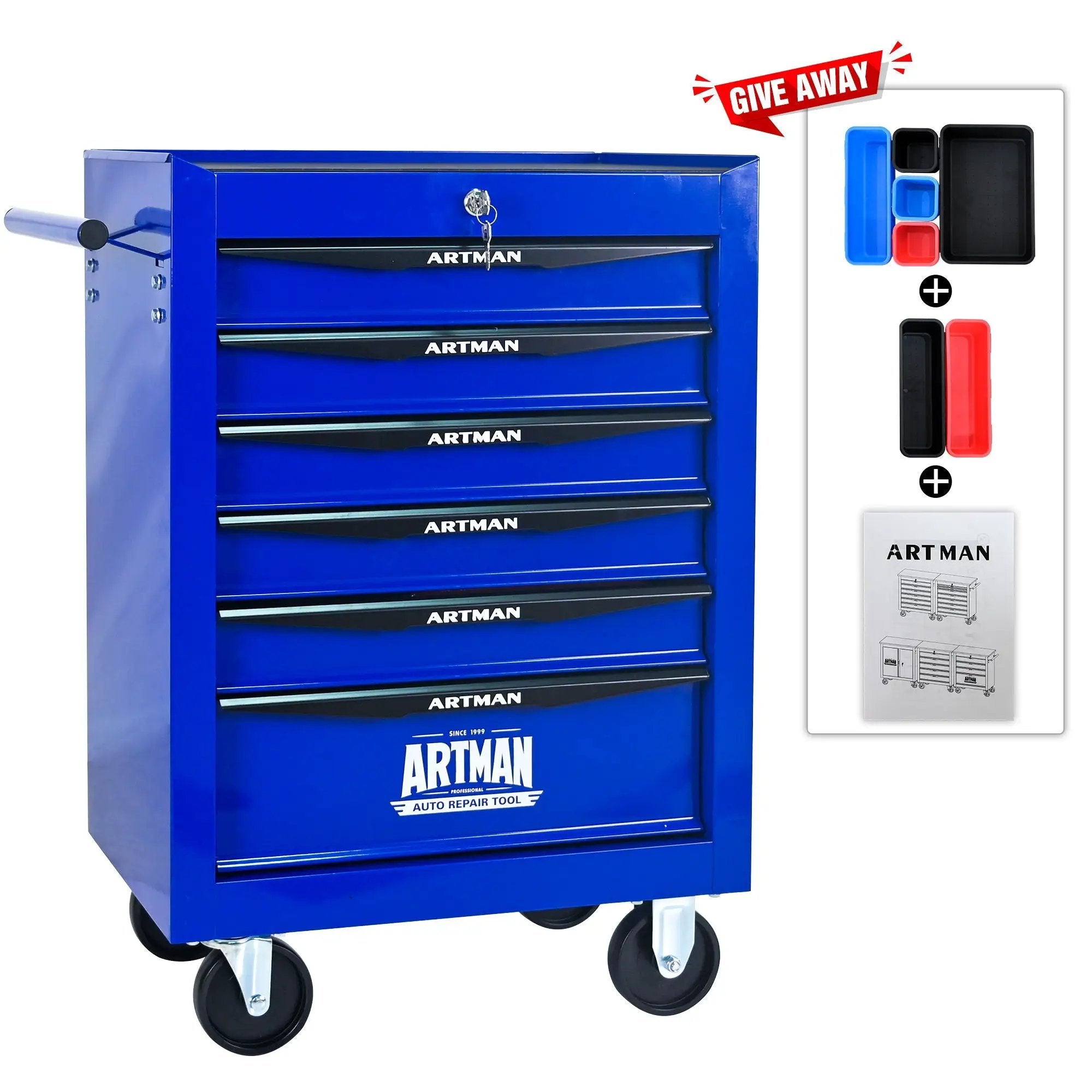 Rolling Metal Tool Chest With Drawers, Steel Storage Cabinet With Ball Bearing Slides by HouseOfZazla