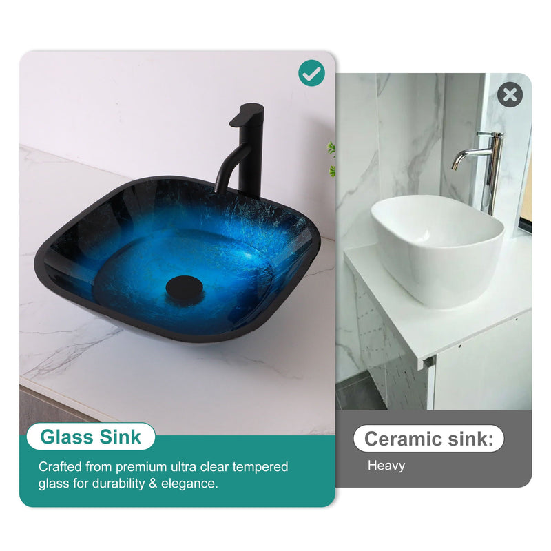 Artistic Vessel Sink With Faucet And Pop Up Drain - Blue by HouseOfZazla