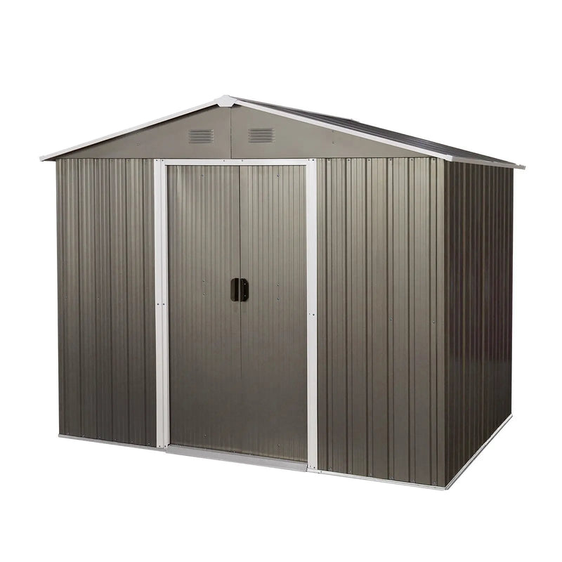 8Ft x 6Ft Outdoor Metal Storage Shed With Floor Base (SKU: W540S00012) - Gray by HouseOfZazla