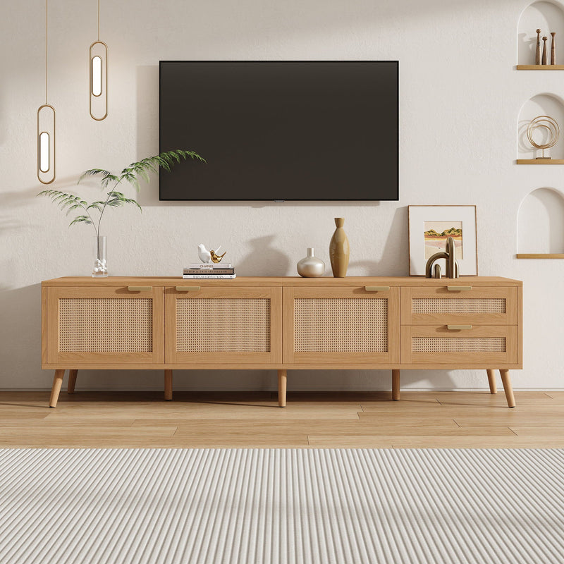 Natural Wood TV Stand with Cable Management and Drawers, photo 12 of 16