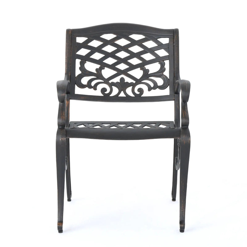 Luminea Outdoor Aluminum Dining Chair With Scroll Design, Lattice Pattern And Cabriole Legs - Copper by HouseOfZazla