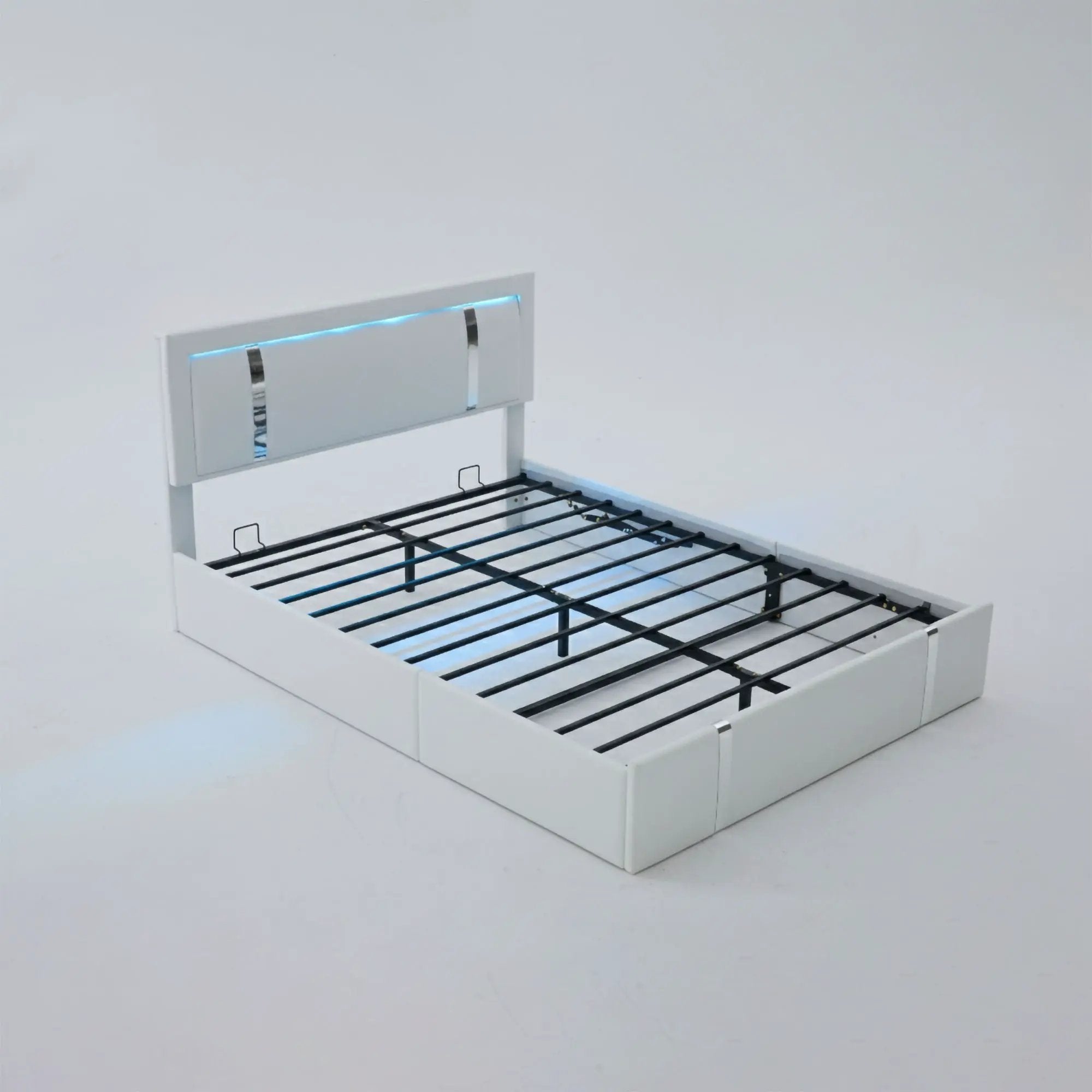 Upholstered Platform Bed Frame With Adjustable LED Headboard, USB C-Charging, Hydraulic Lift by HouseOfZazla