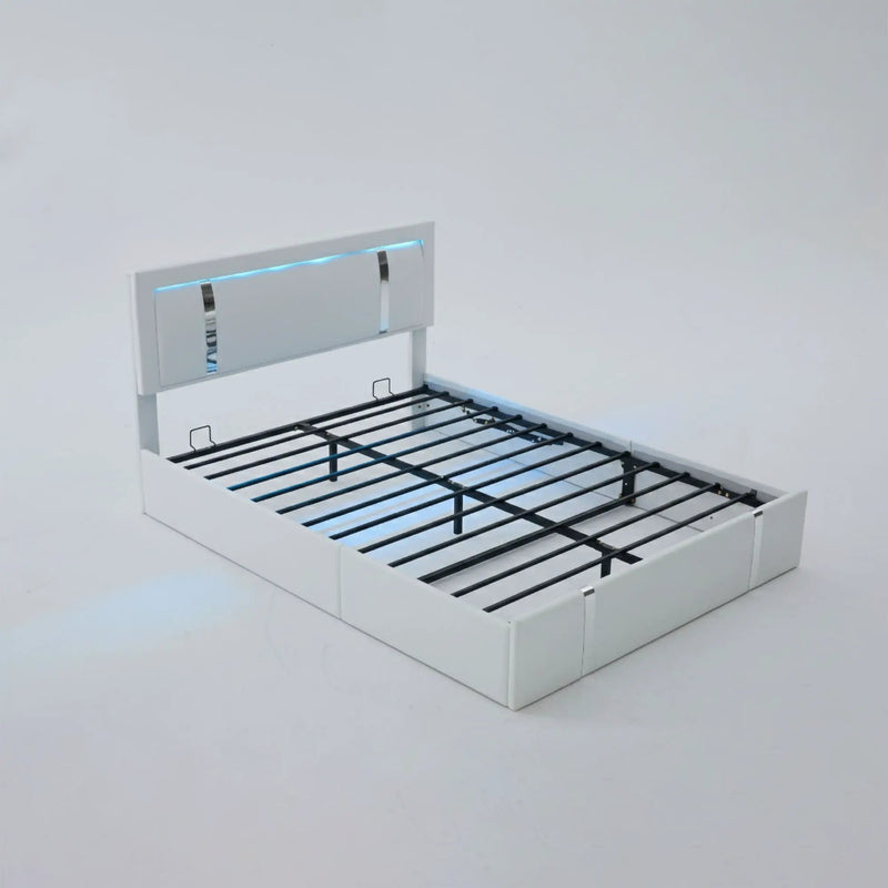 Upholstered Platform Bed Frame With Adjustable LED Headboard, USB C-Charging, Hydraulic Lift by HouseOfZazla