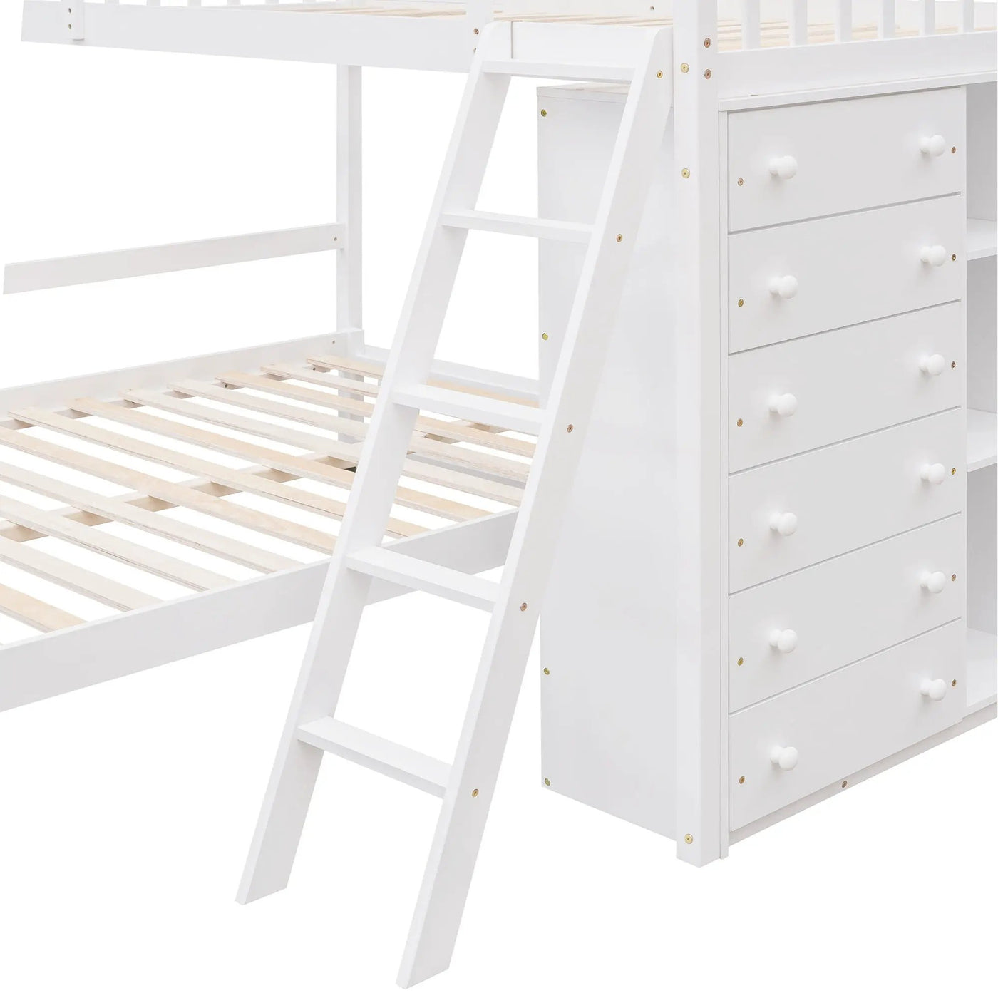 Bunk Bed With 6 Drawers And Flexible Shelves, Bottom Bed With Wheels by HouseOfZazla