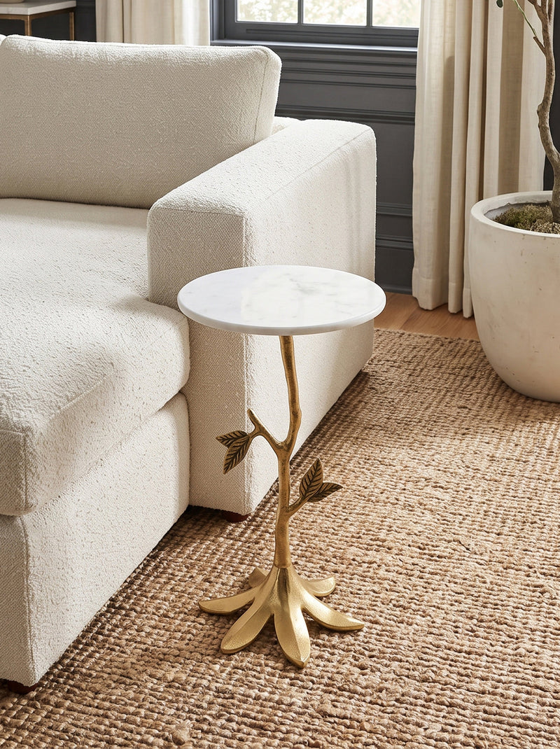 Leafy Branch Side Table with Marble Top - Gold Finish, photo 7 of 10