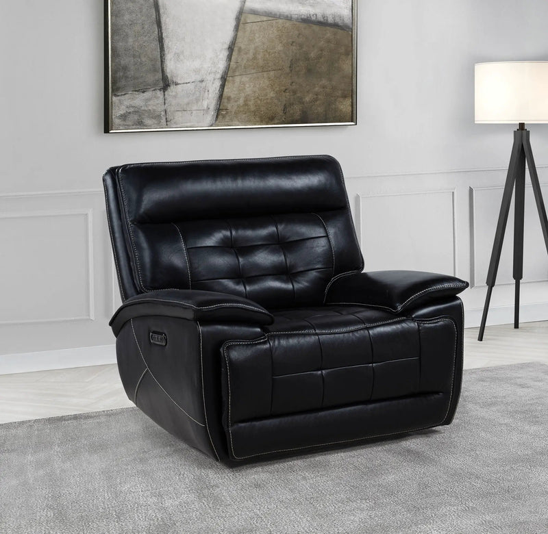 Hewitt Leather Upholstered Dual Power Recliner Chair Black by Unique Piece Furniture