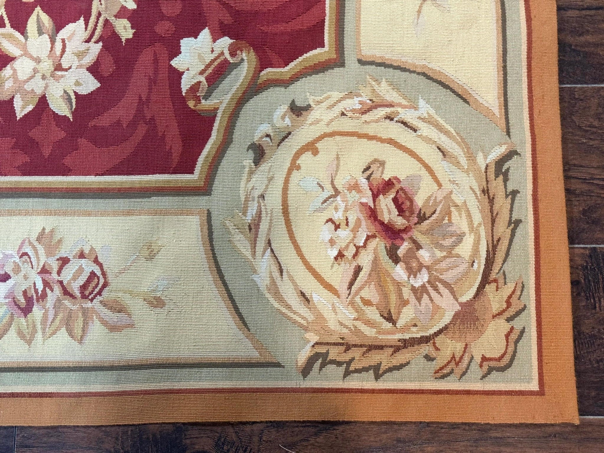 Aubusson Rug 4x6, Red, Floral, European Design, Vintage, Wool by Jewel Rugs