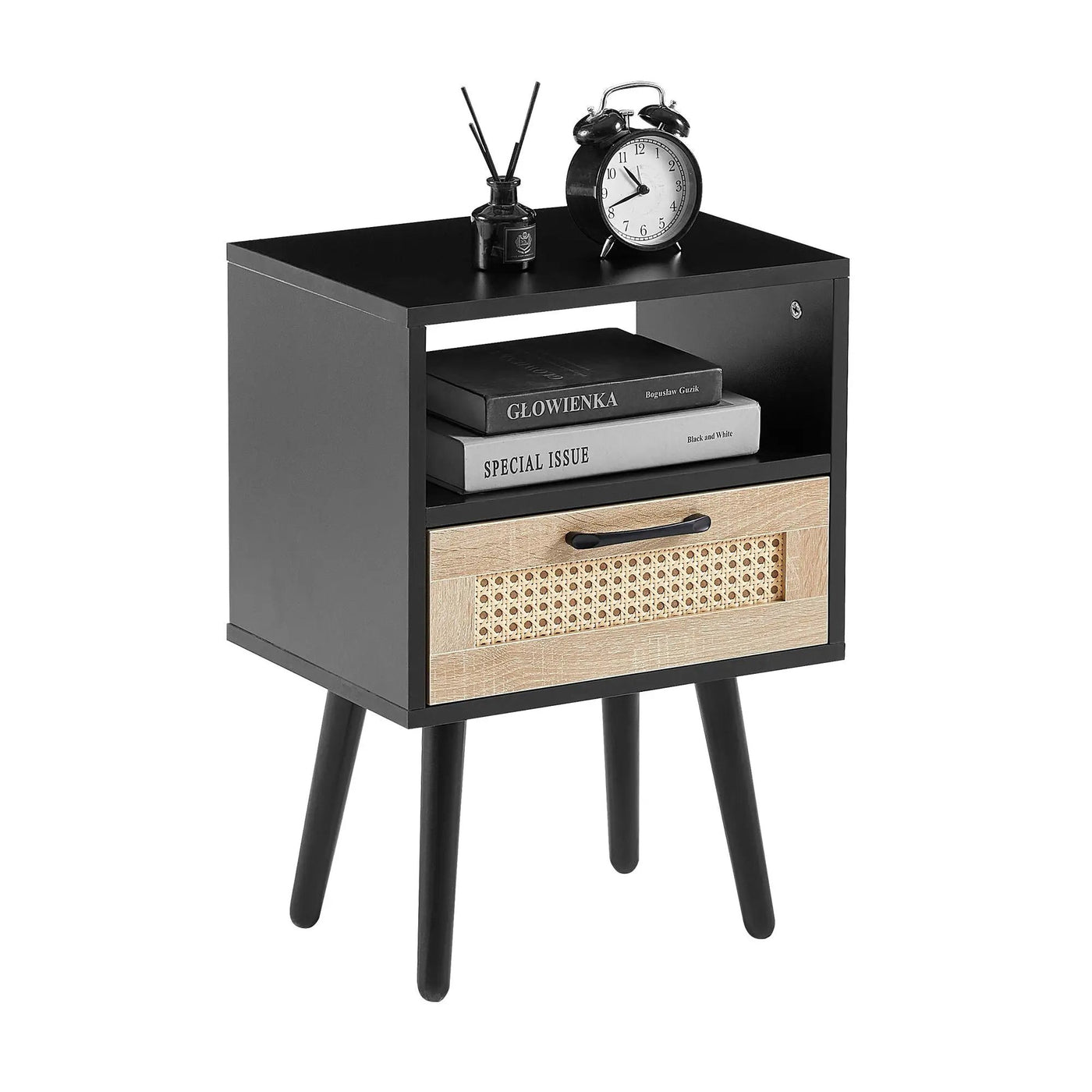15.75" Rattan End Table With Drawer And Solid Wood Legs, Modern Nightstand, Side Table For Living Room, Bedroom by HouseOfZazla
