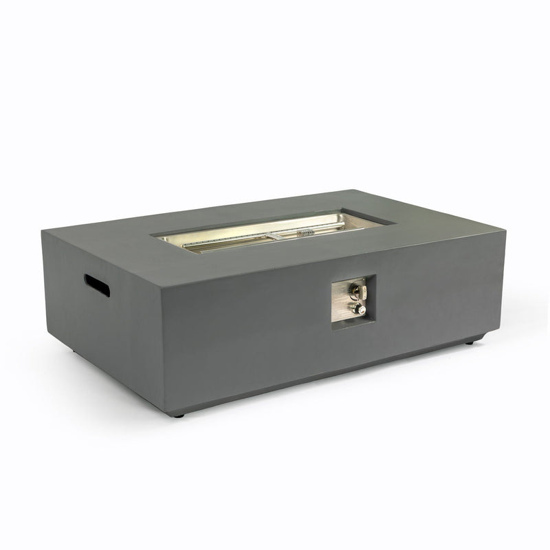 Volon - Rectangular Fire Pit Table, Propane Powered, 50,000 BTU - Light Gray by HouseOfZazla