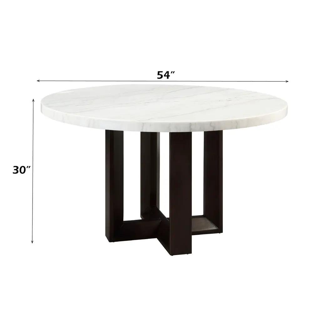 Edwyn - Round Dining Table - White Natural Marble Top & Espresso by Unique Piece Furniture
