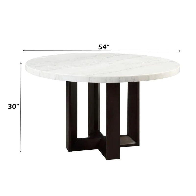 Edwyn - Round Dining Table - White Natural Marble Top & Espresso by Unique Piece Furniture