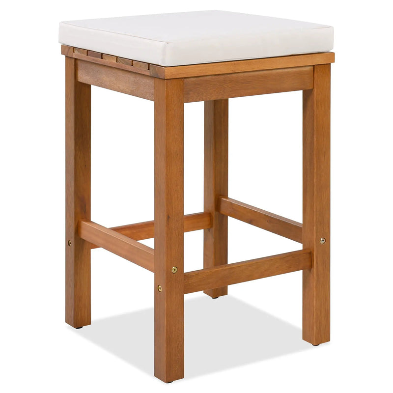 5 Piece Outdoor Bar Set with Acacia Wood Table & Cushioned Stools by HouseOfZazla
