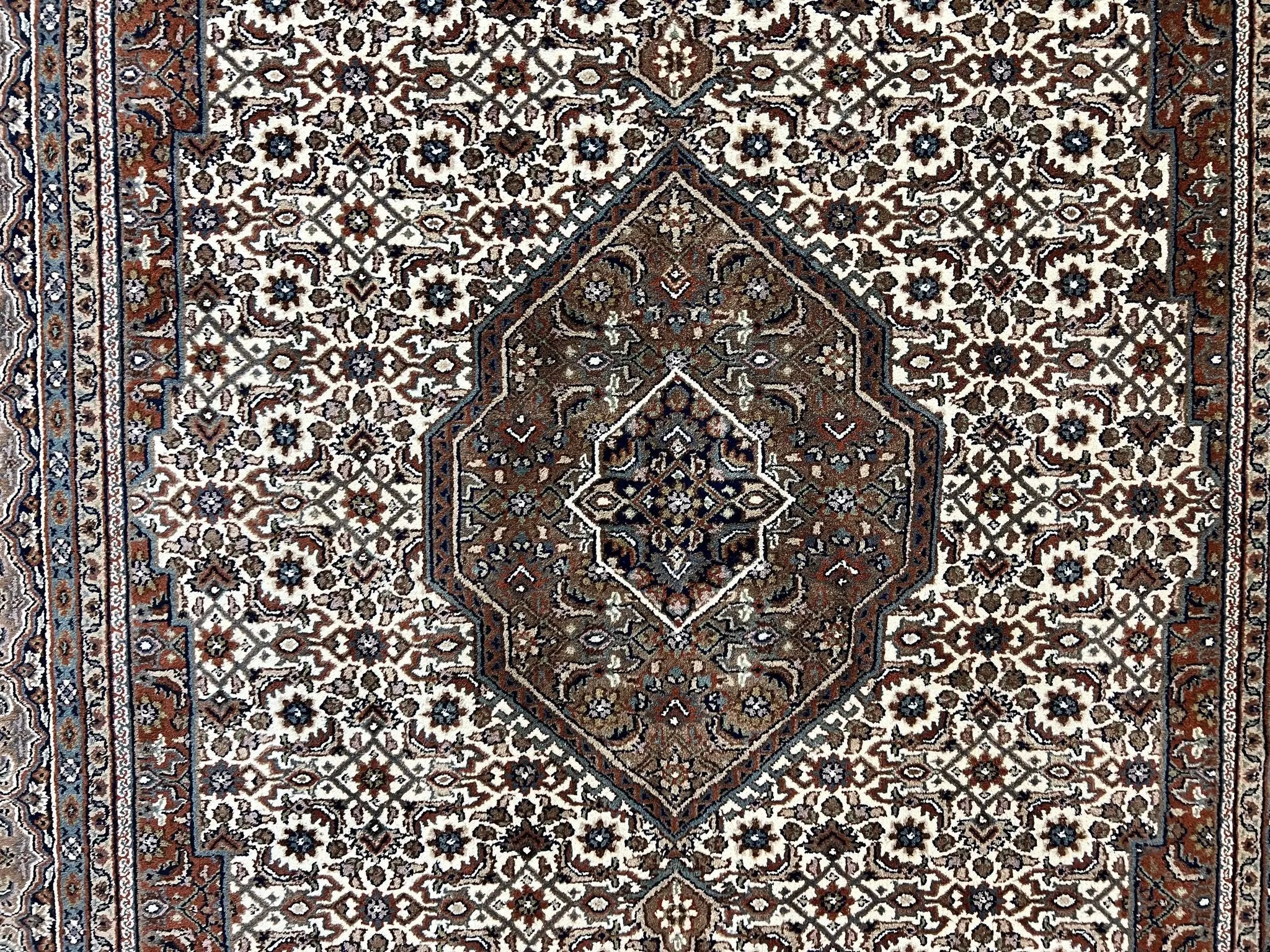 Indo Persian Rug 7x10 ft, Hand Knotted Wool Vintage Oriental Carpet 7 x 10, Traditional Handmade Herati Bidjar Cream Rug, Medallion Rug by Jewel Rugs