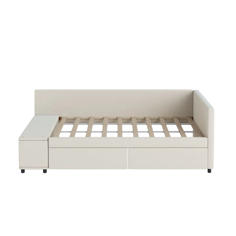 L Shaped Upholstered Platform Bed With Storage And Drawers by HouseOfZazla