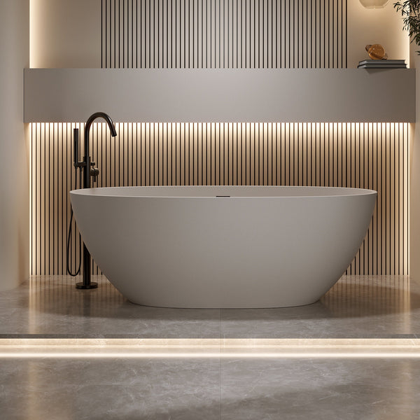 63'' Freestanding Bathtub Resin Stone Soaking Bathtub Solid Surface Modern Tubs with Overflow and Pop-up Drain/SW2130240