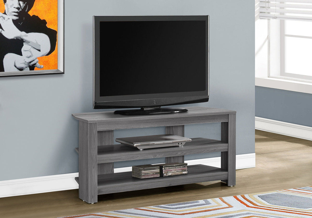 Wood TV Stand Console with 3 Storage Shelves - Light Brown, Dark Gray, Black, photo 3 of 12