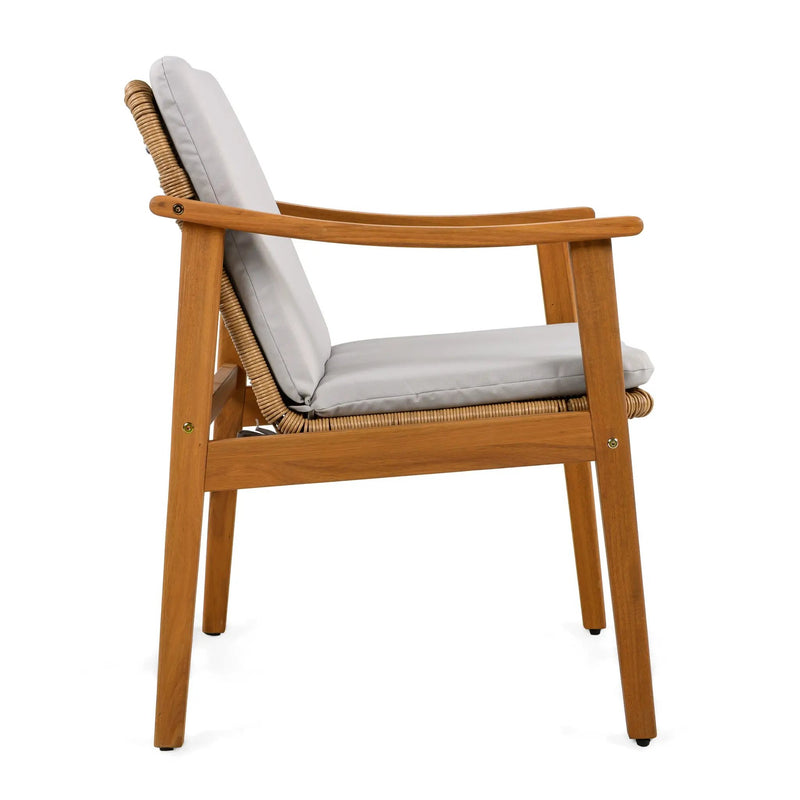 Outdoor Dining Chairs Set of 2, Teak Color Acacia Wood Frame by HouseOfZazla