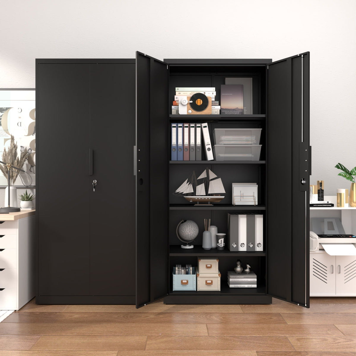 2 Door File Cabinet with Lock and Adjustable Shelves - Black or White, photo 10 of 14