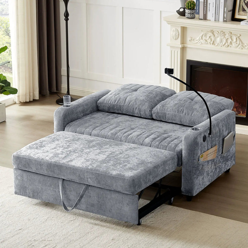 Modern Loveseat Pull Out Sofa Bed With Adjustable Backrest, Two Cup Holders, A Phone Holder, Three Charging Ports And Side Storage Pockets For Living Room by HouseOfZazla