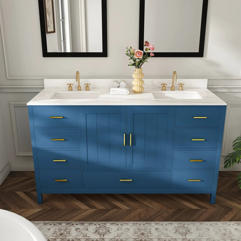 60" Solid Wood Bathroom Vanity with Double Sinks by HouseOfZazla